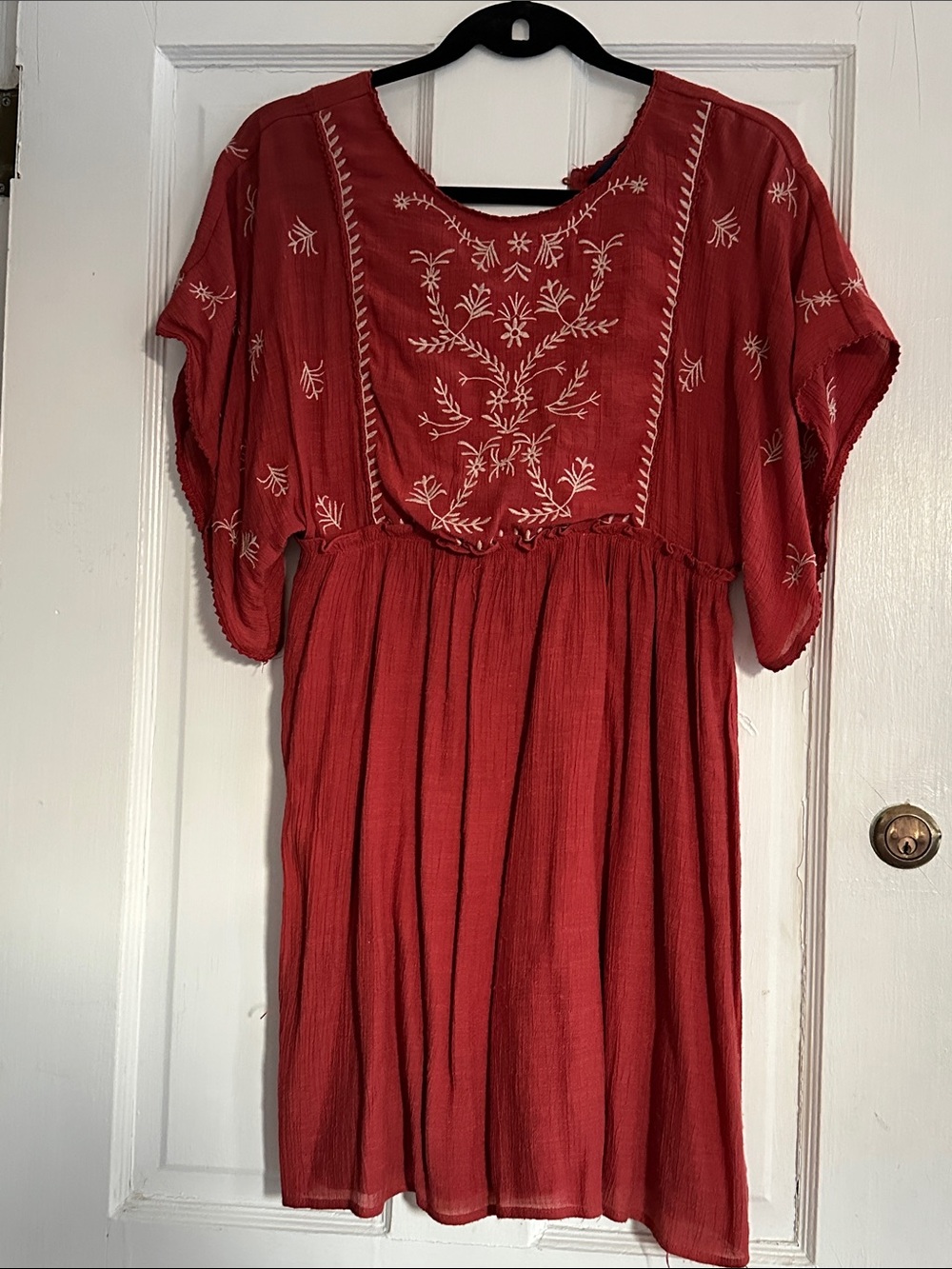 Embroidered Rust Women's Boho Dress